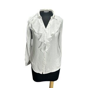 Calvin Klein White Ruffled Button-Down Blouse XS